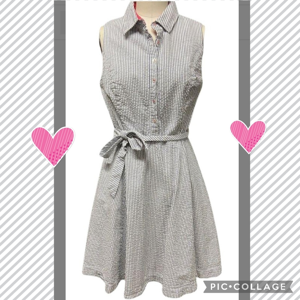 Cythia Rowley 8 Seersucker Salmon Collar Dress